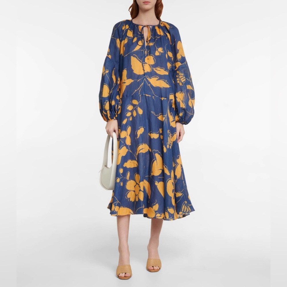 Lee Mathews Malorie floral ramie midi dress size 0